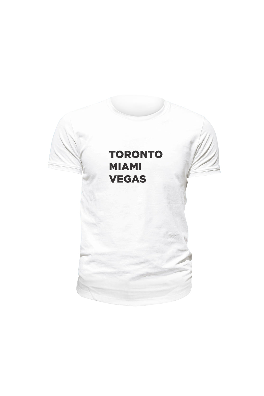 TMV City Name Short Sleeve White T-Shirt. Toronto, Miami, Vegas